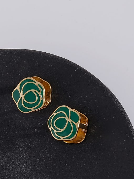 14k gold [green] Brass Enamel Rosary Flower Minimalist Stud Earring
